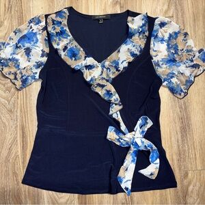Liz McCoy Women’s Floral Blouse – Size M | Blue | Flowy Sleeves